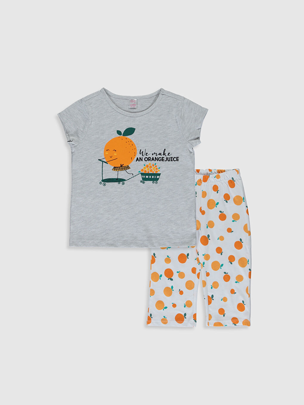 Gri Bisiklet Yaka Kısa Kollu Kız Çocuk Pijama Takım