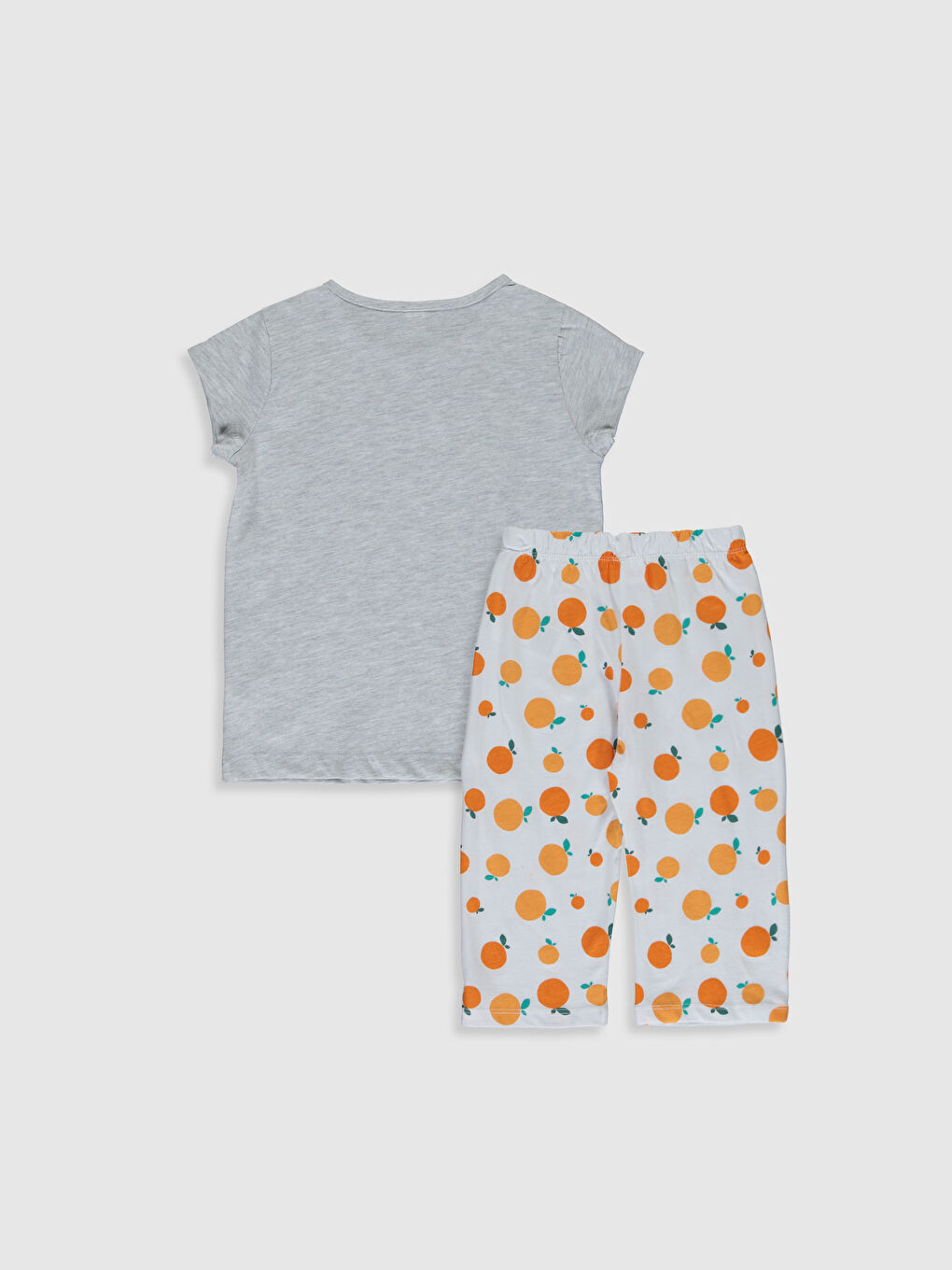 Gri Bisiklet Yaka Kısa Kollu Kız Çocuk Pijama Takım-1