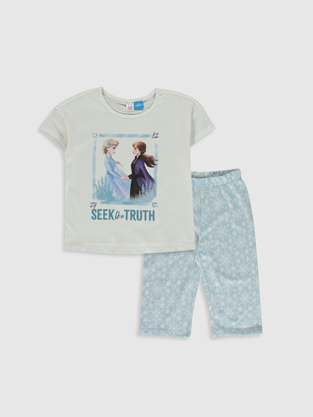 Beyaz Bisiklet Yaka Kısa Kollu Kız Çocuk Pijama Takım