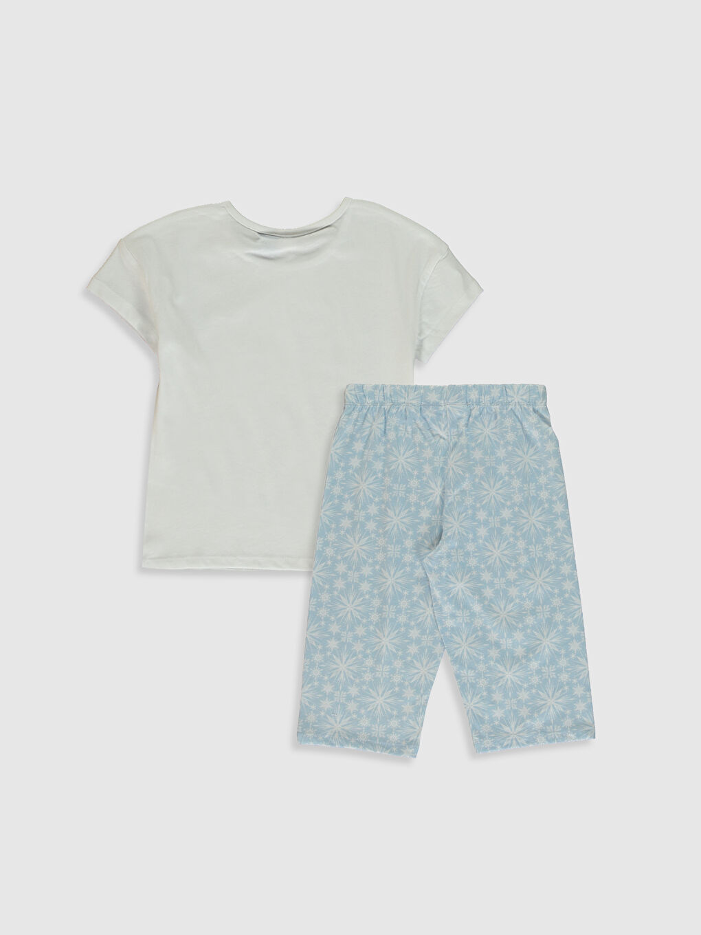 Beyaz Bisiklet Yaka Kısa Kollu Kız Çocuk Pijama Takım-1