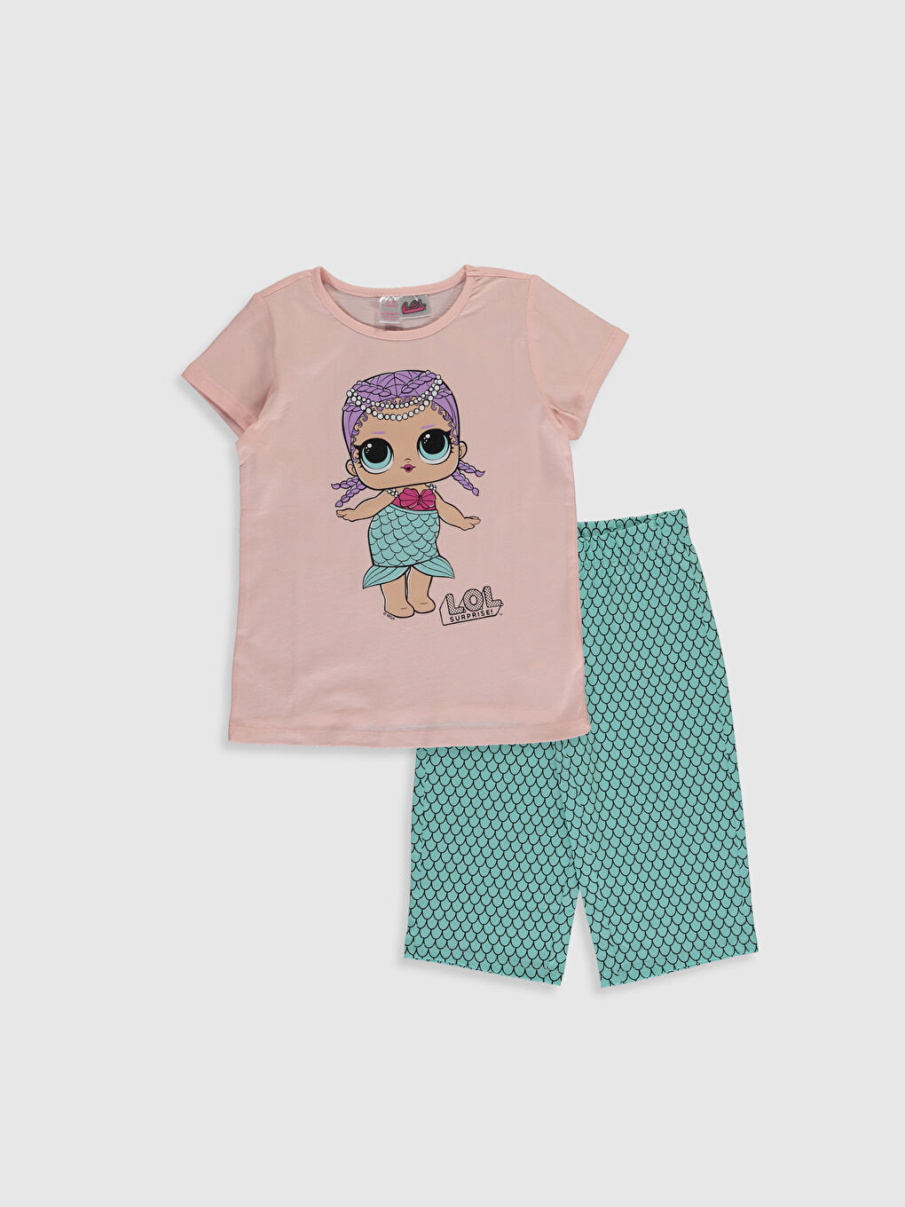 Pembe Bisiklet Yaka LOL Surprise OMG Lisanslı Kısa Kollu Kız Çocuk Pijama Takımı