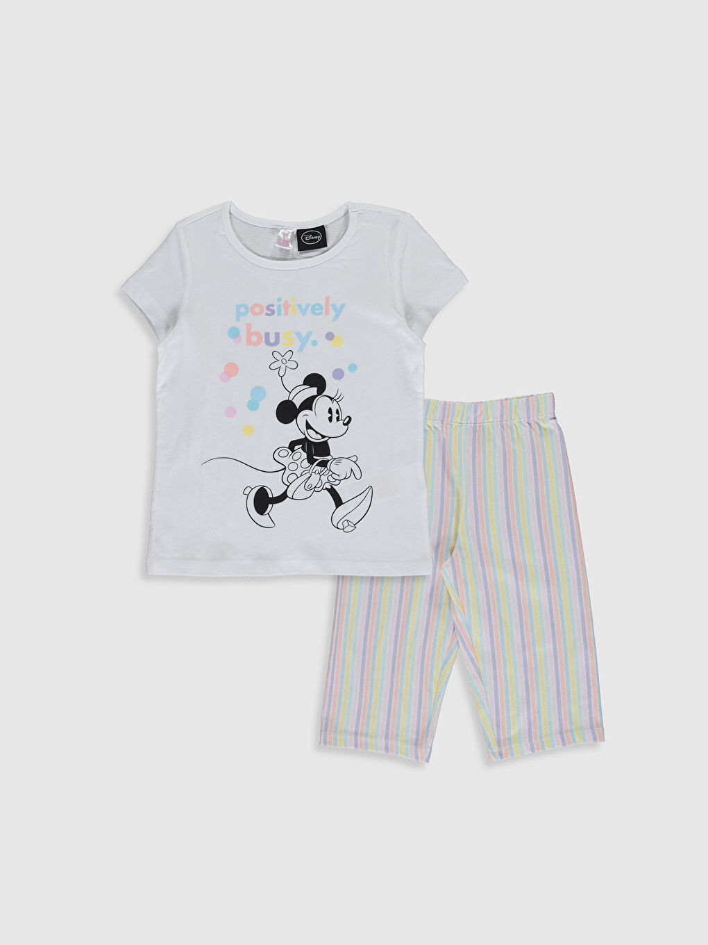 Beyaz Bisiklet Yaka Kısa Kollu Kız Çocuk Pijama Takım