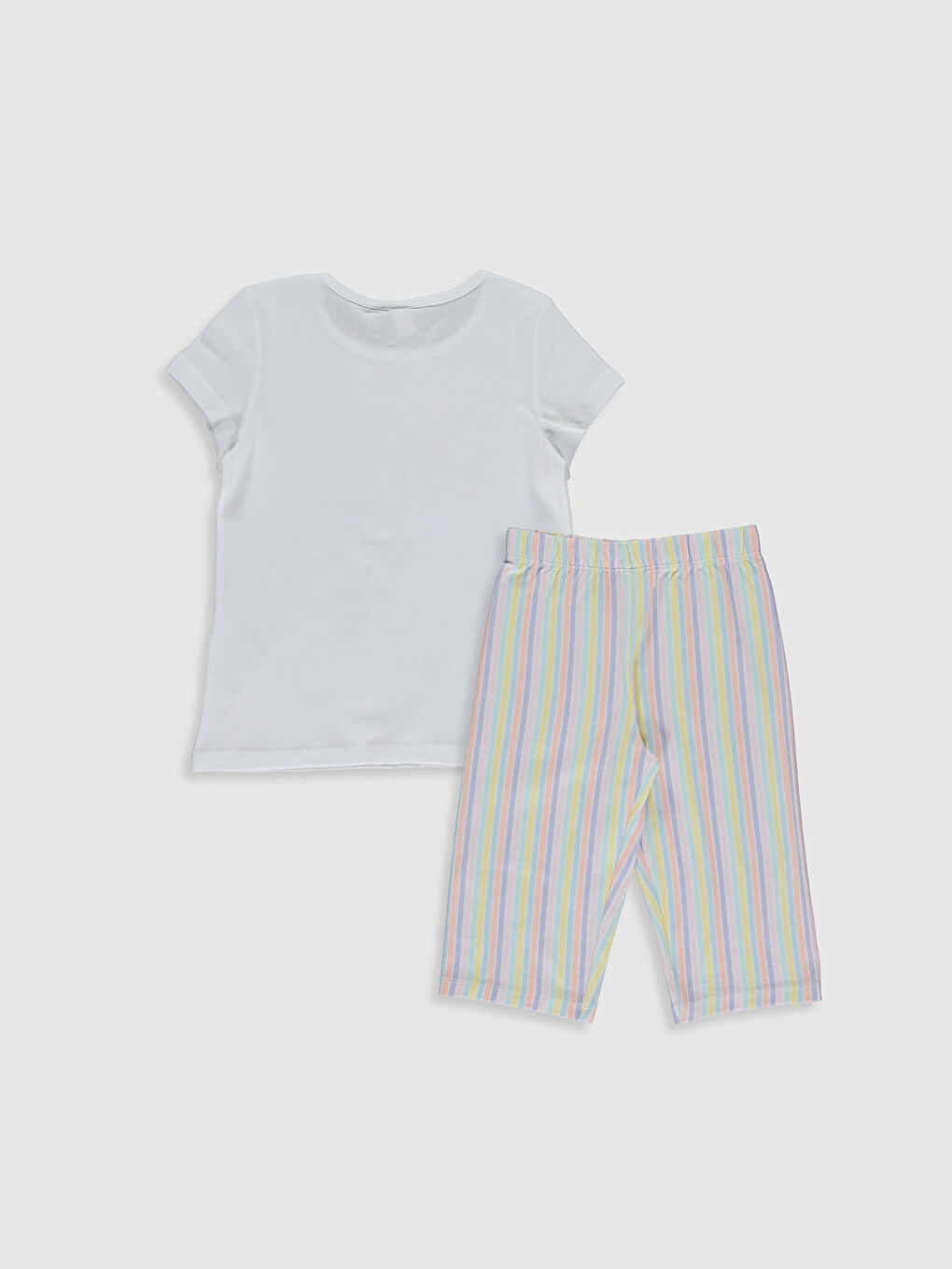 Beyaz Bisiklet Yaka Kısa Kollu Kız Çocuk Pijama Takım-1