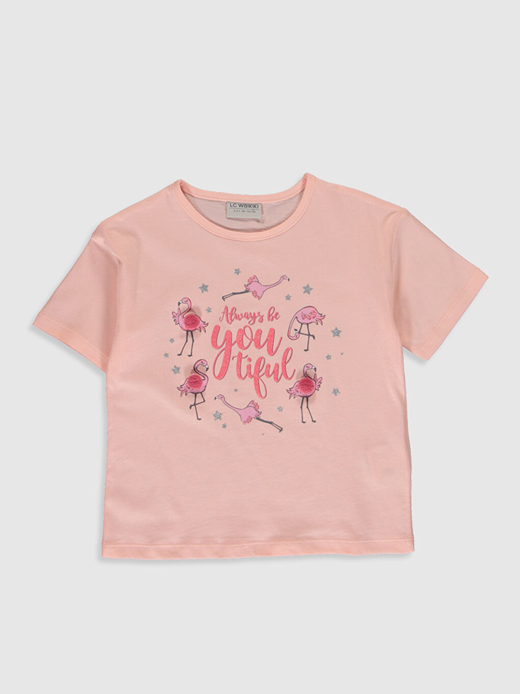 Pembe Bisiklet Yaka Kısa Kollu Kız Çocuk Tişört