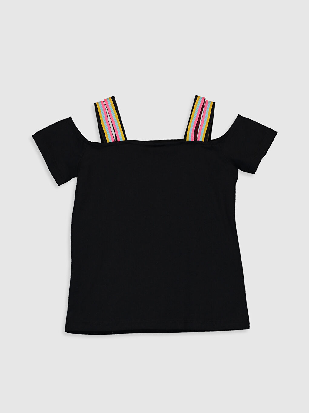 Siyah Bisiklet Yaka Kısa Kollu Kız Çocuk Tişört-1