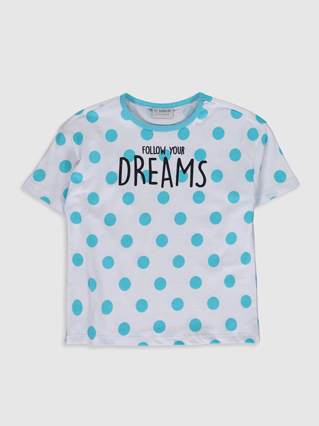 Turkuaz Bisiklet Yaka Kısa Kollu Kız Çocuk Tişört