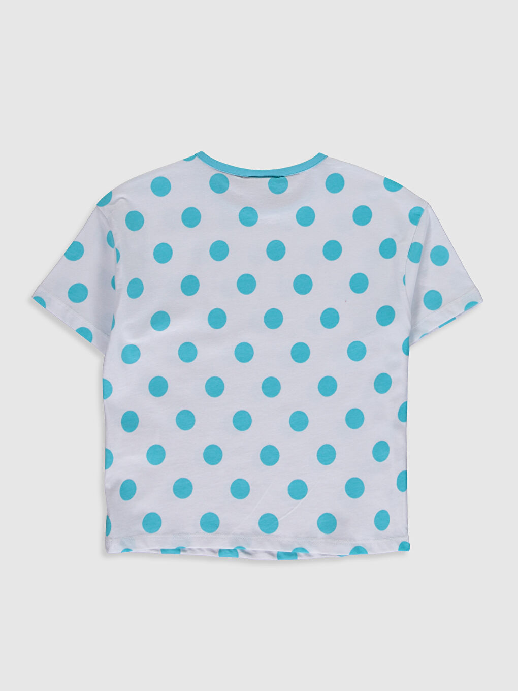 Turkuaz Bisiklet Yaka Kısa Kollu Kız Çocuk Tişört-1