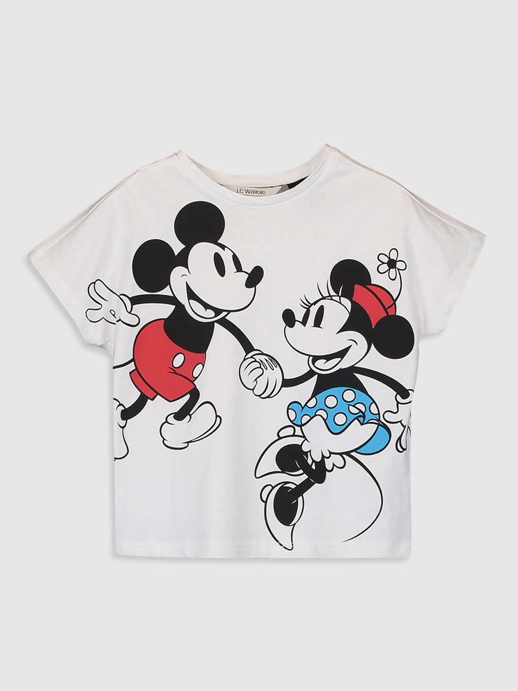 Beyaz Kız Çocuk Minnie Mickey Mouse Pamuklu Tişört Anne Kız Kombini