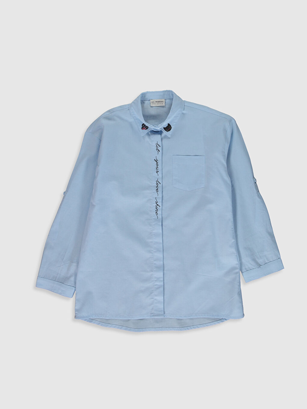 Mavi Uzun Kollu Poplin Kız Çocuk Gömlek