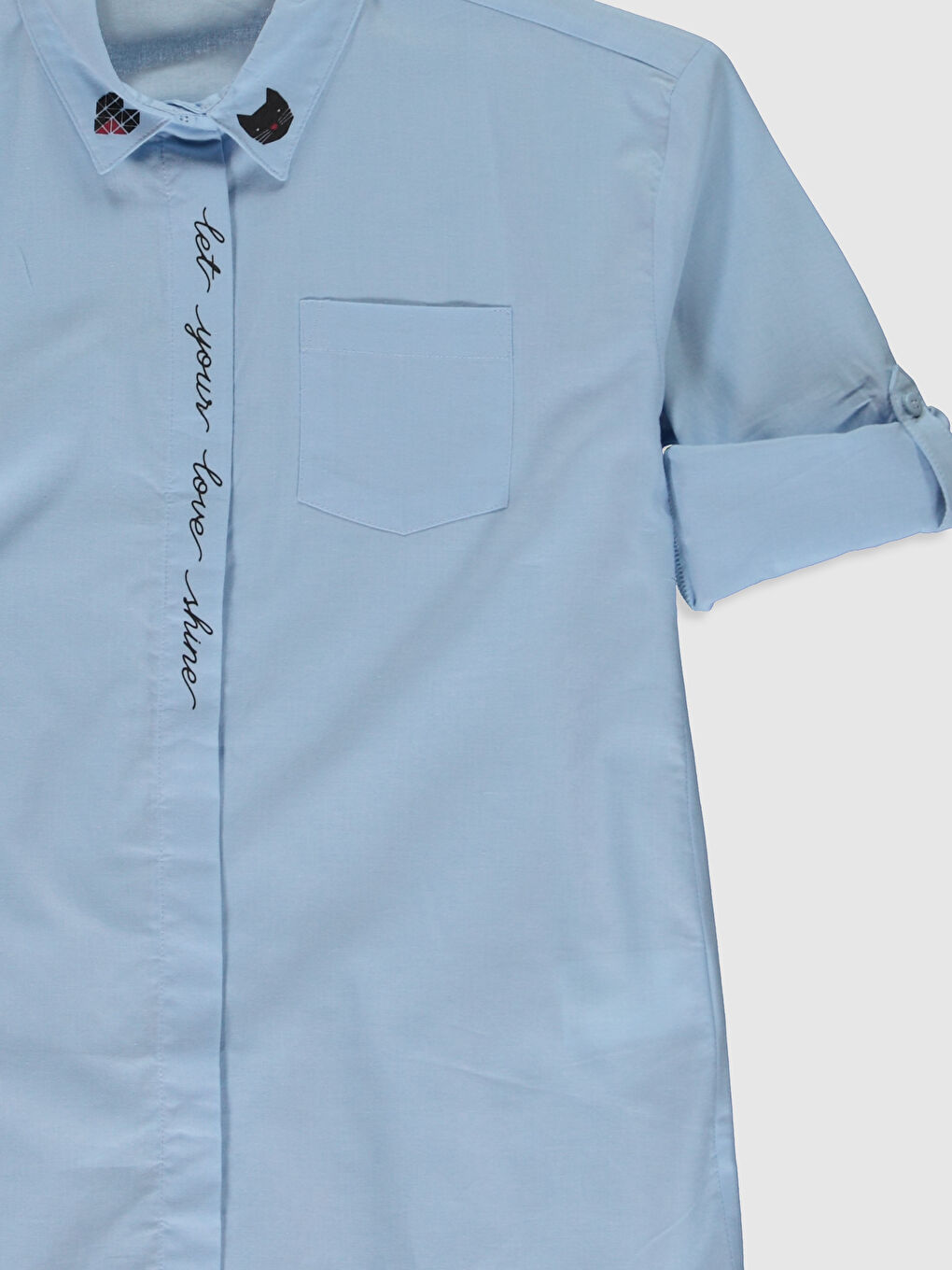 Mavi Uzun Kollu Poplin Kız Çocuk Gömlek-2