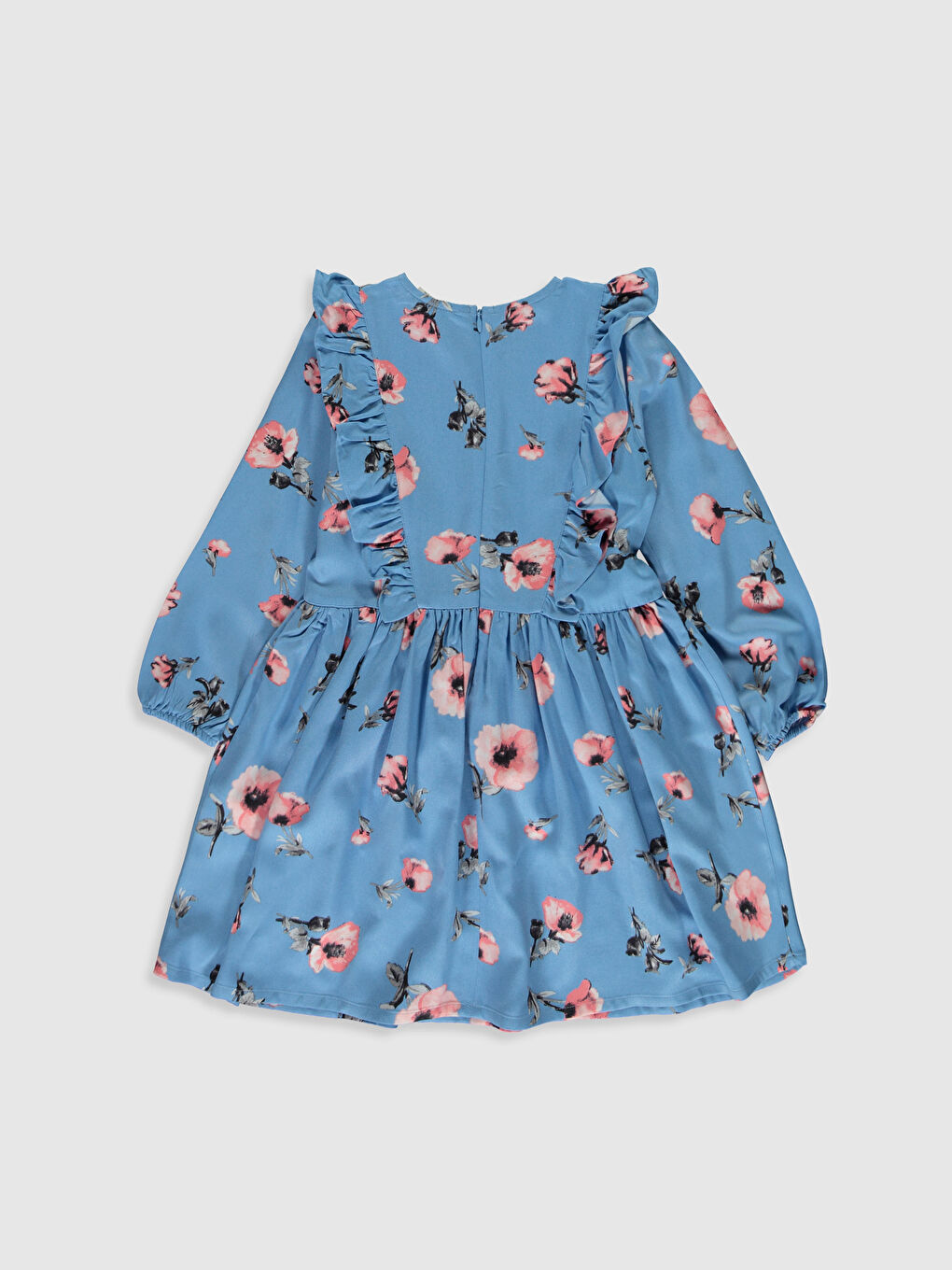 Mavi Bisiklet Yaka Uzun Kollu Kız Çocuk Elbise-1