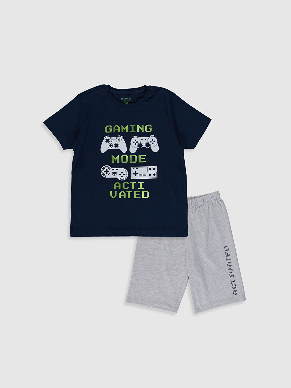 Gri Bisiklet Yaka Kısa Kollu Erkek Çocuk Pijama Takım