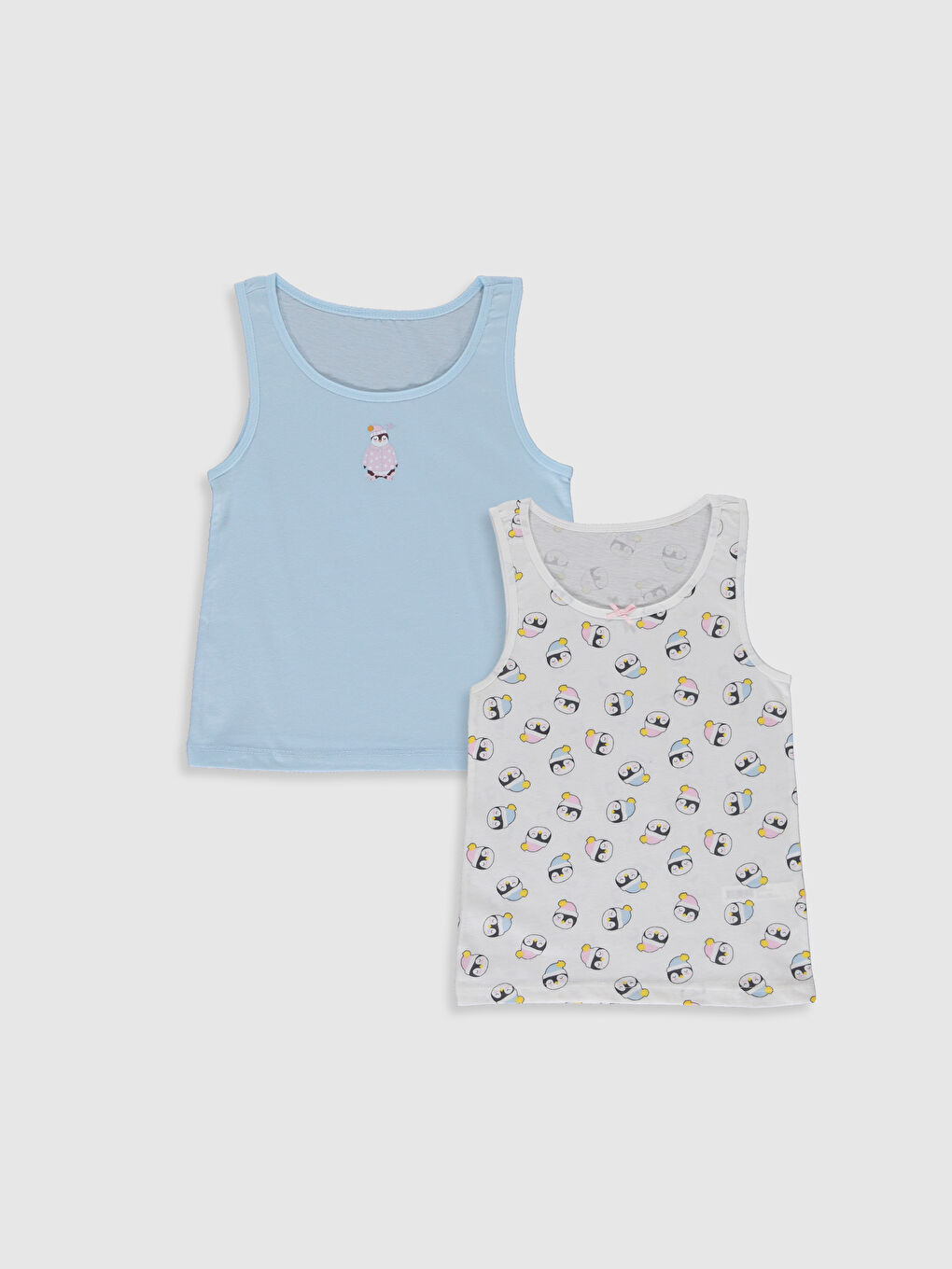 Mavi Bisiklet Yaka Baskılı Kız Çocuk Atlet 2'li