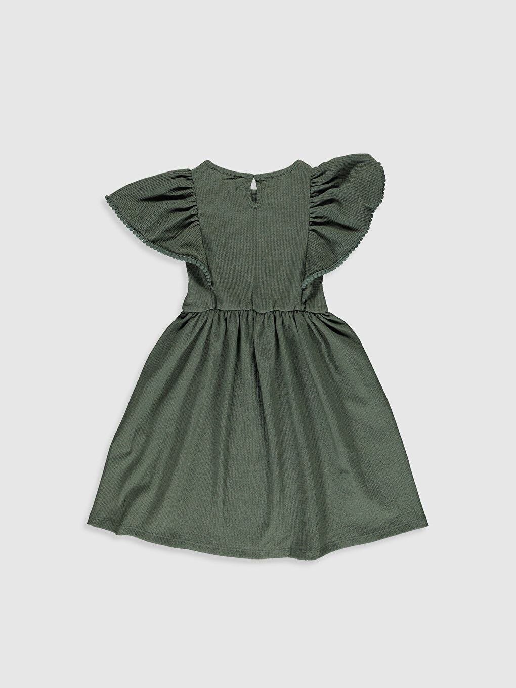 Yeşil Bisiklet Yaka Kısa Kollu Kız Çocuk Elbise-1