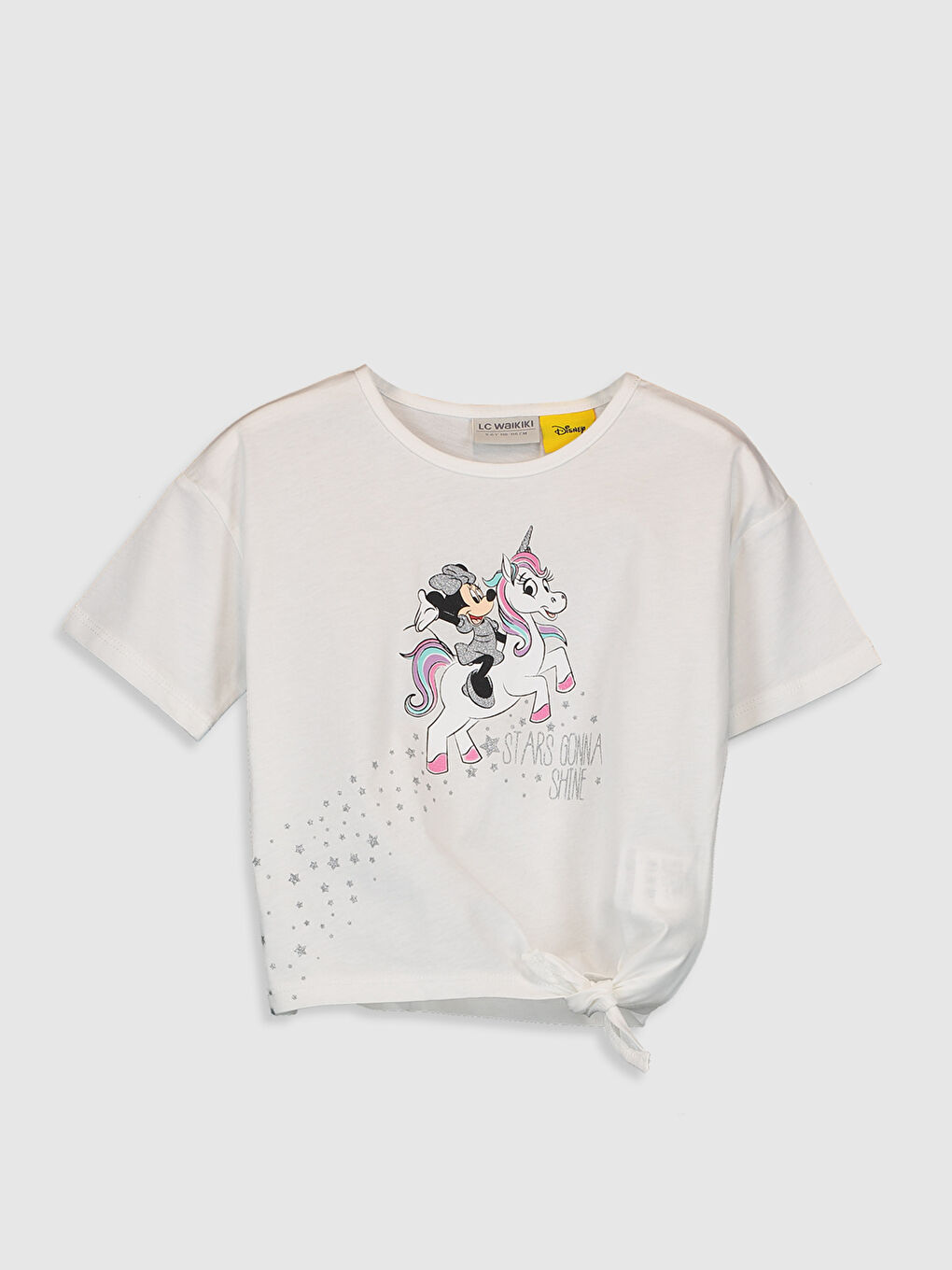 Beyaz Bisiklet Yaka Kısa Kollu Kız Çocuk Tişört