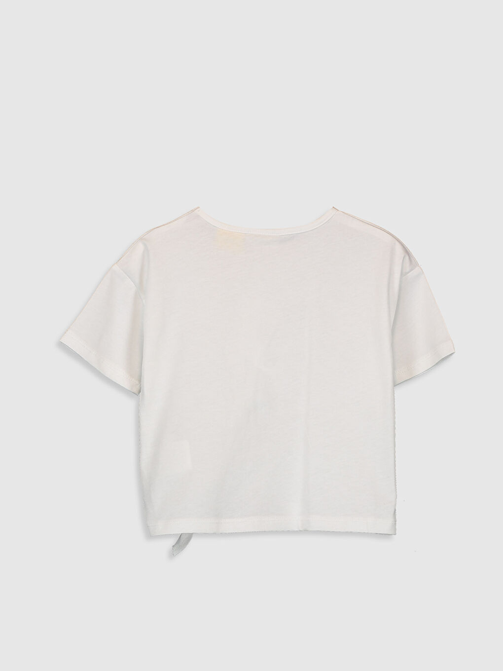 Beyaz Bisiklet Yaka Kısa Kollu Kız Çocuk Tişört-1