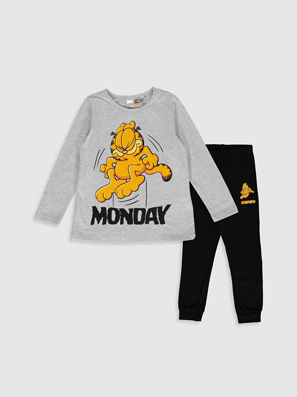 Gri Bisiklet Yaka Uzun Kollu Kız Çocuk Pijama Takım