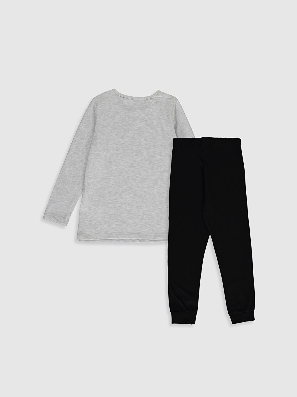 Gri Bisiklet Yaka Uzun Kollu Kız Çocuk Pijama Takım-1