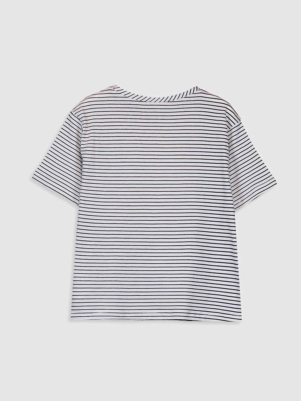 Ekru Bisiklet Yaka Çizgili Kısa Kollu Kız Çocuk Tişört-1