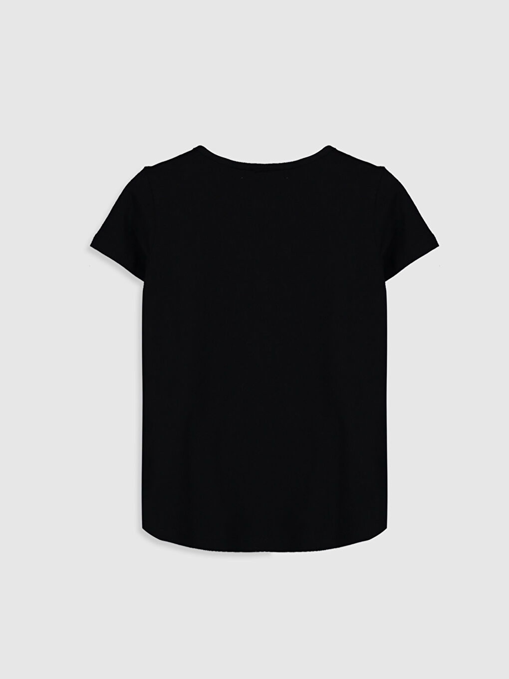 Siyah Bisiklet Yaka Disney Baskılı Kısa Kollu Kız Çocuk Tişört-1