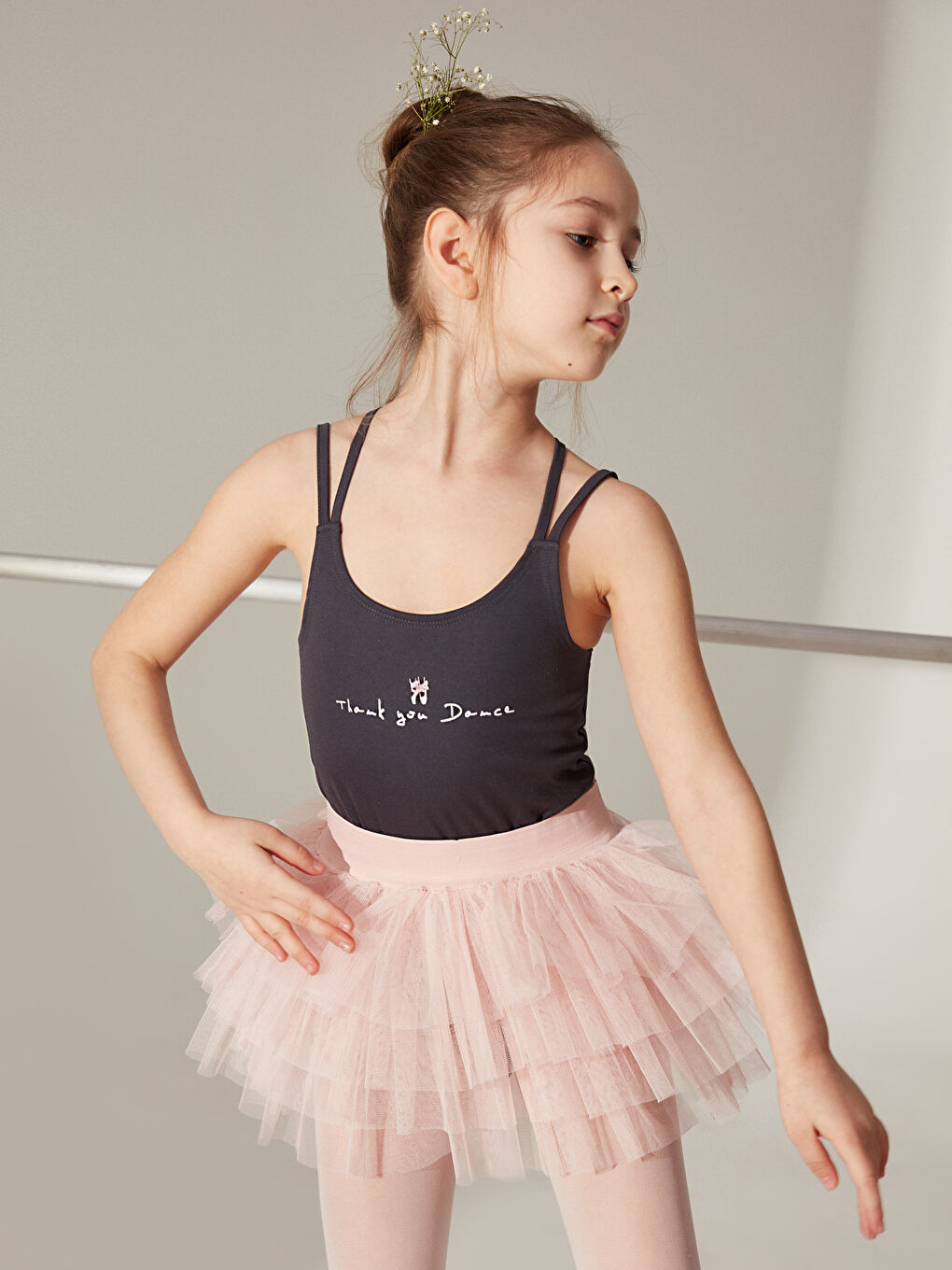 Antrasit Baskılı İp Askılı Kız Çocuk Çıtçıtlı Body