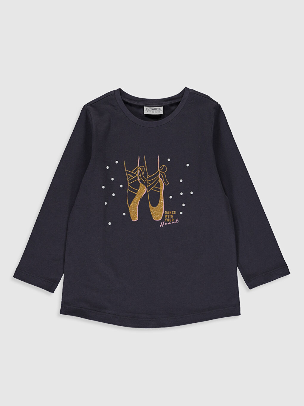 Antrasit Bisiklet Yaka Uzun Kollu Kız Çocuk Tişört-1