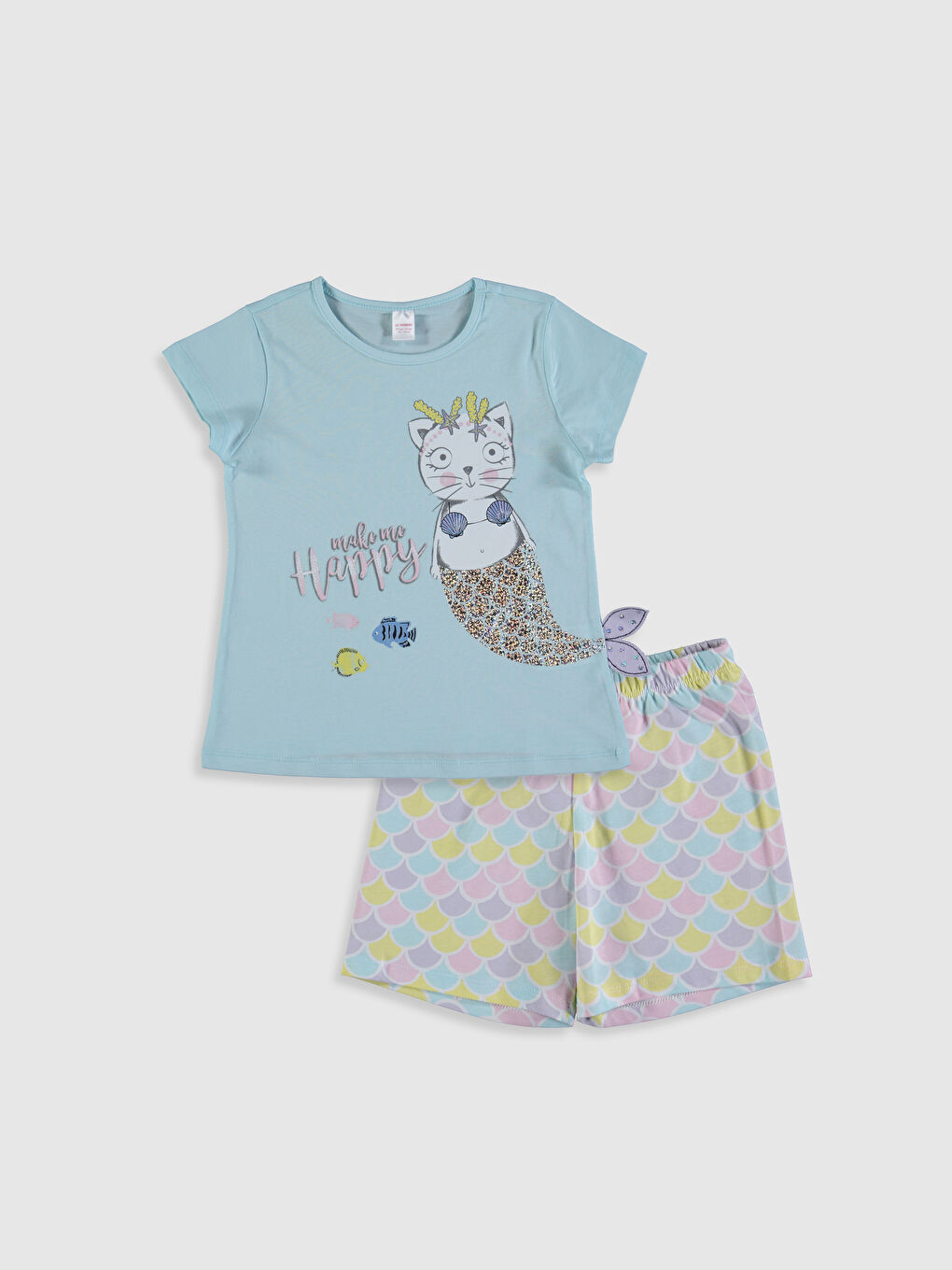 Mavi Bisiklet Yaka Kısa Kollu Kız Çocuk Pijama Takım