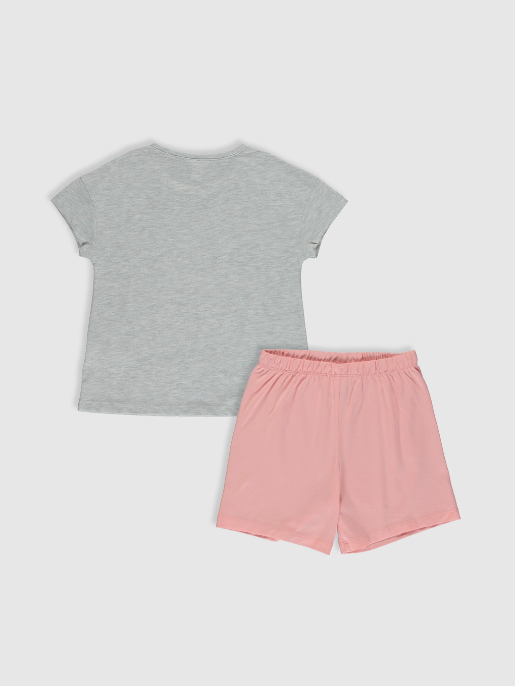 Gri Bisiklet Yaka Kısa Kollu Kız Çocuk Pijama Takım-1