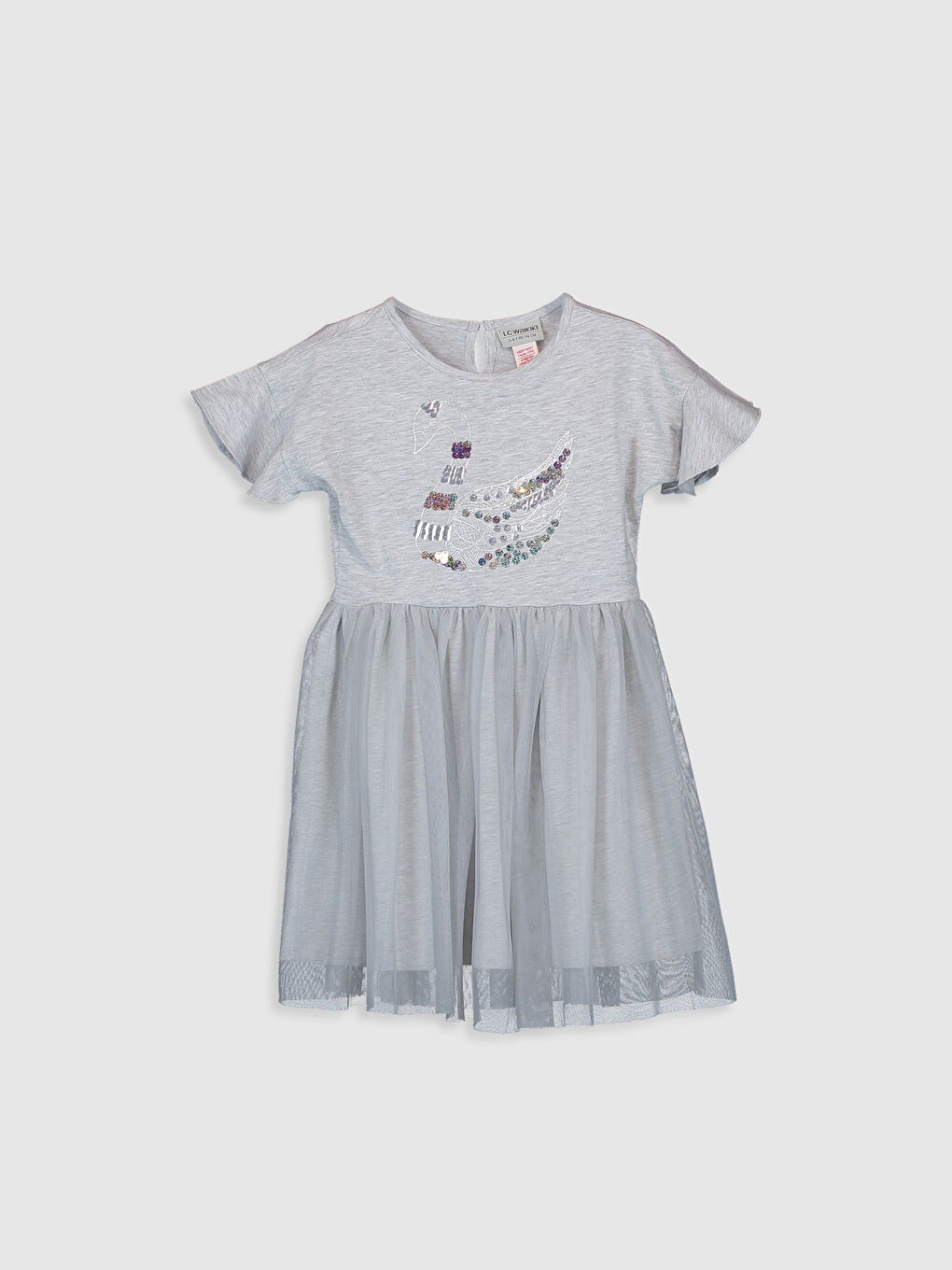 Beyaz Bisiklet Yaka Kısa Kollu Kız Çocuk Elbise