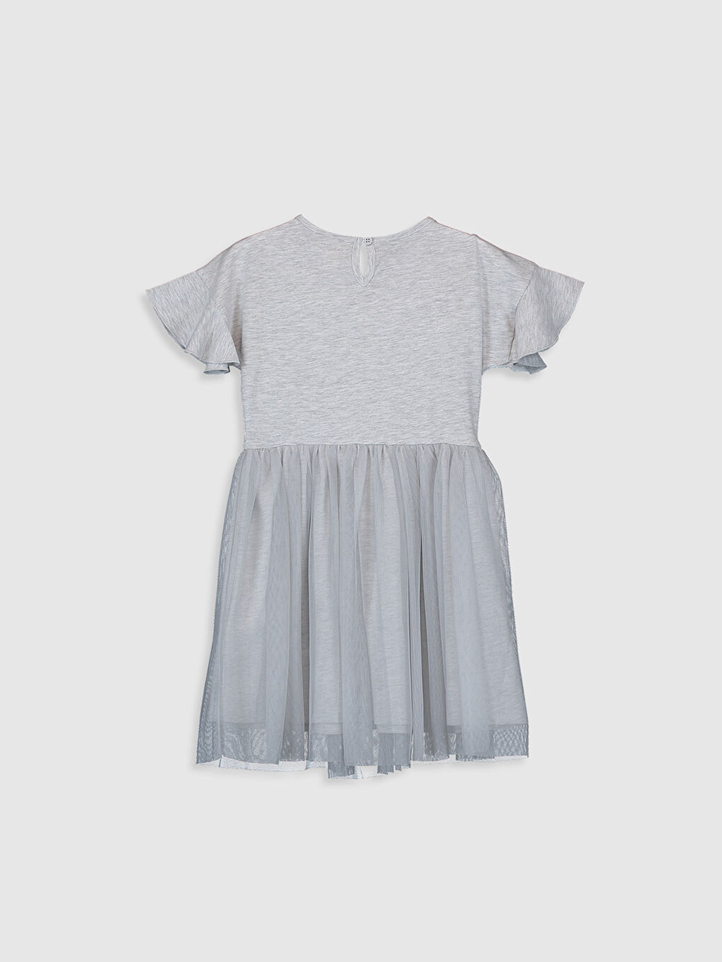 Beyaz Bisiklet Yaka Kısa Kollu Kız Çocuk Elbise-1