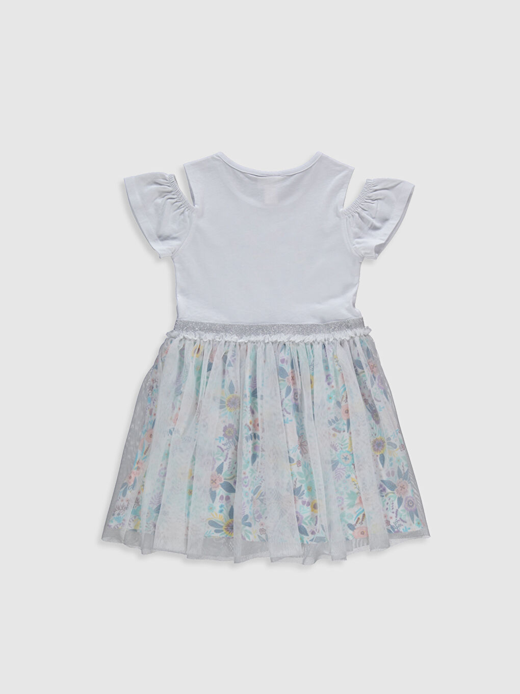 Ekru Kısa Kollu Kız Çocuk Elbise-1