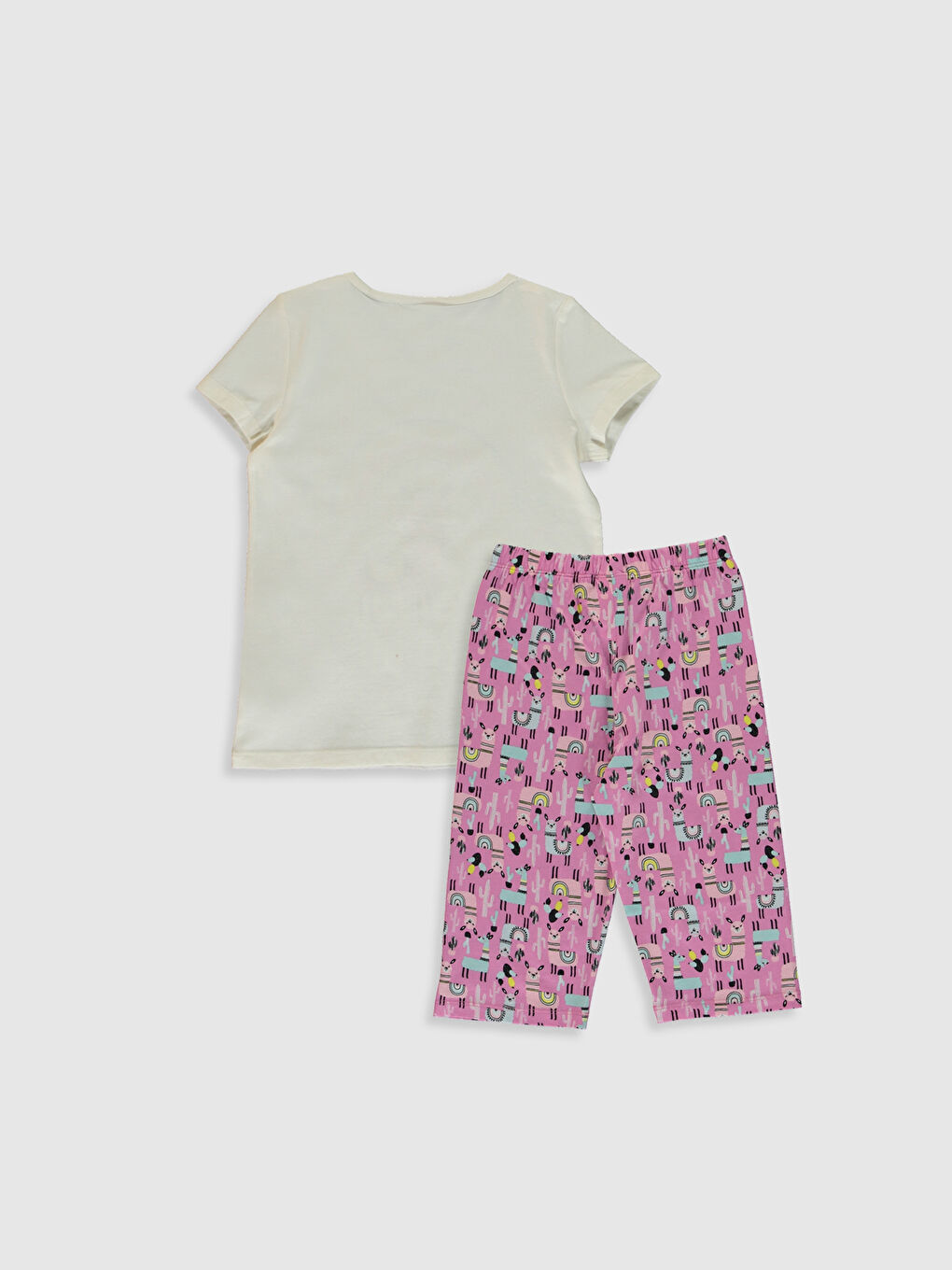 Ekru Bisiklet Yaka Kısa Kollu Kız Çocuk Pijama Takım-1