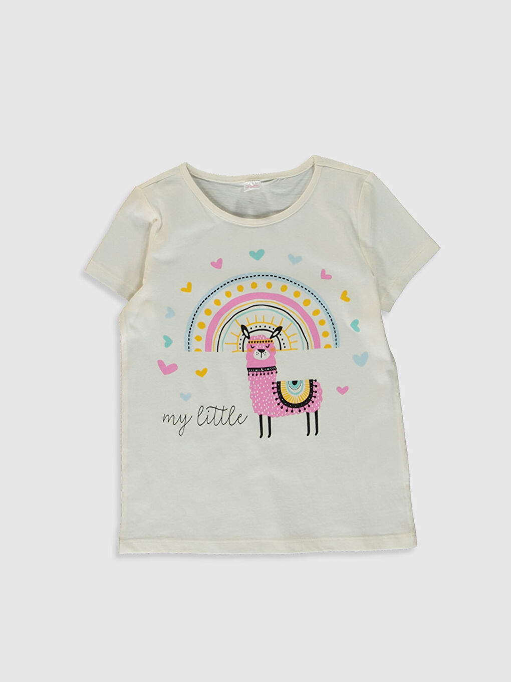 Ekru Bisiklet Yaka Kısa Kollu Kız Çocuk Pijama Takım-2