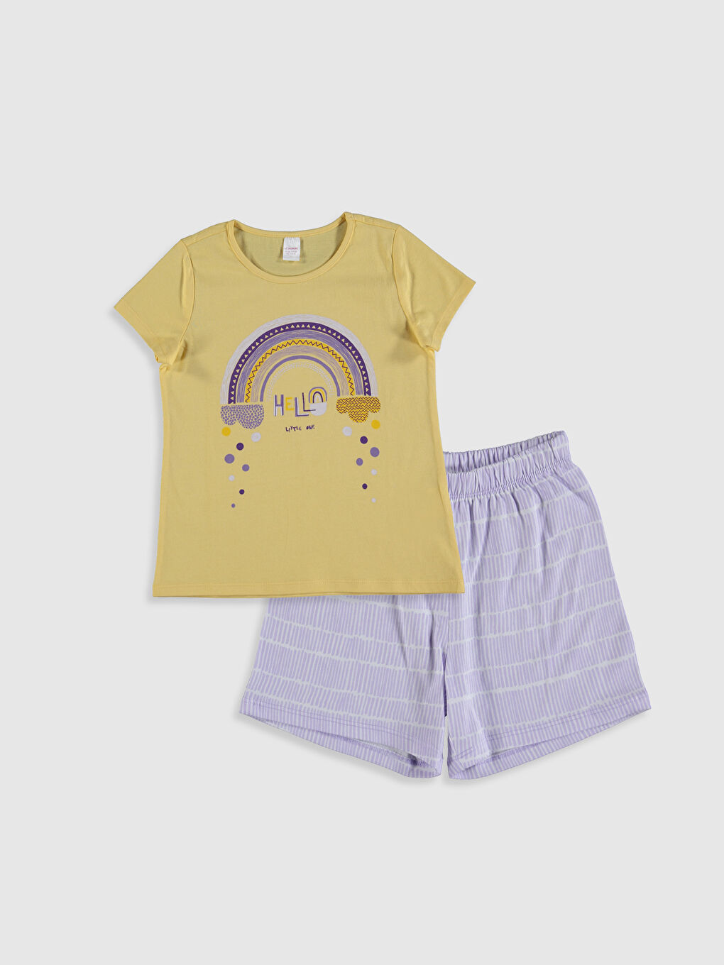 Sarı Bisiklet Yaka Kısa Kollu Kız Çocuk Pijama Takım