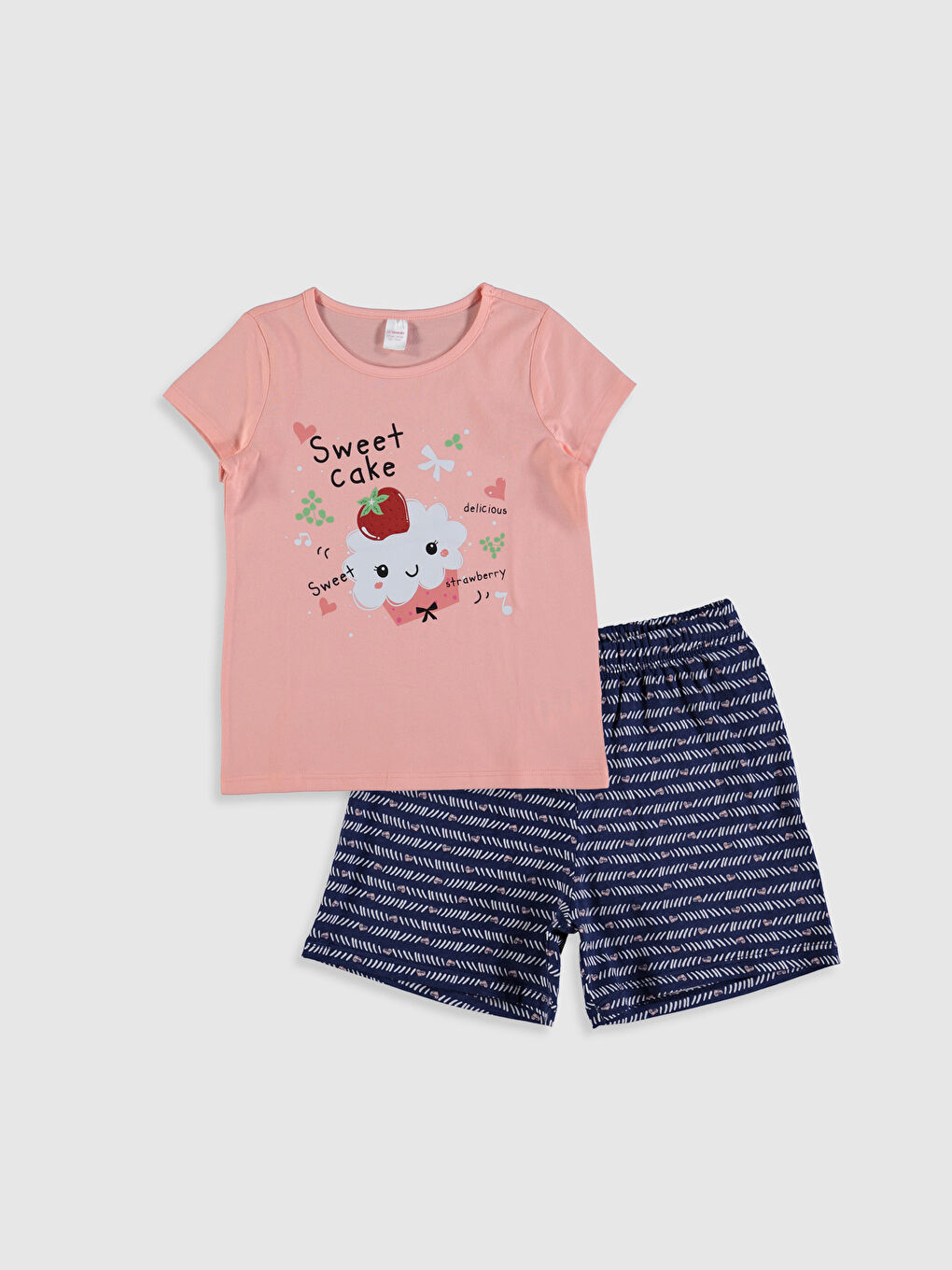 LCW Kids Şeftali Bisiklet Yaka Kısa Kollu Kız Çocuk Pijama Takım