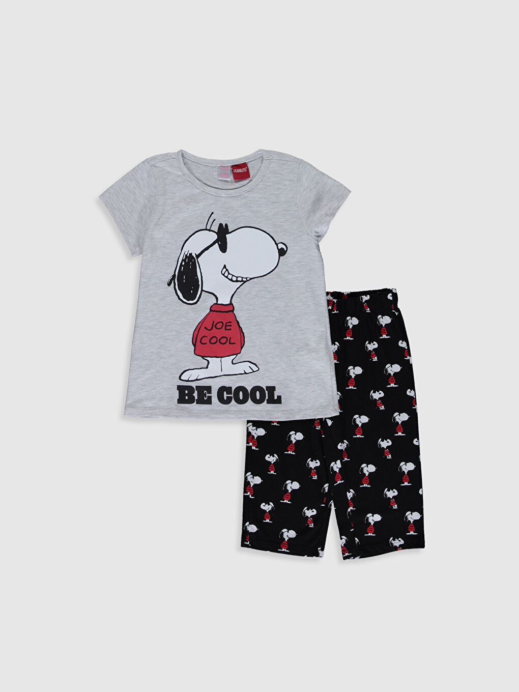 Gri Bisiklet Yaka Kısa Kollu Kız Çocuk Pijama Takım