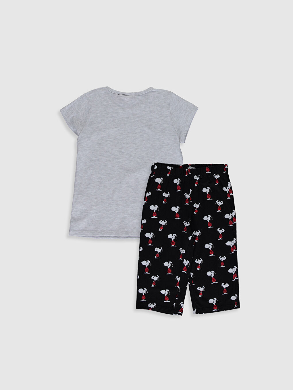 Gri Bisiklet Yaka Kısa Kollu Kız Çocuk Pijama Takım-1