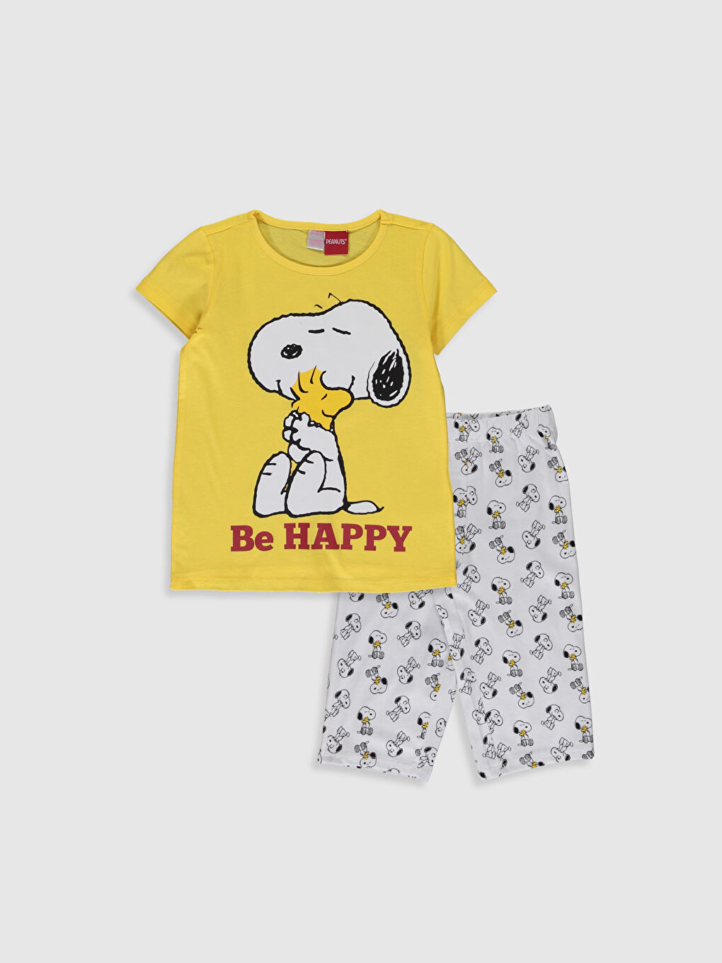 Sarı Bisiklet Yaka Kısa Kollu Kız Çocuk Pijama Takım