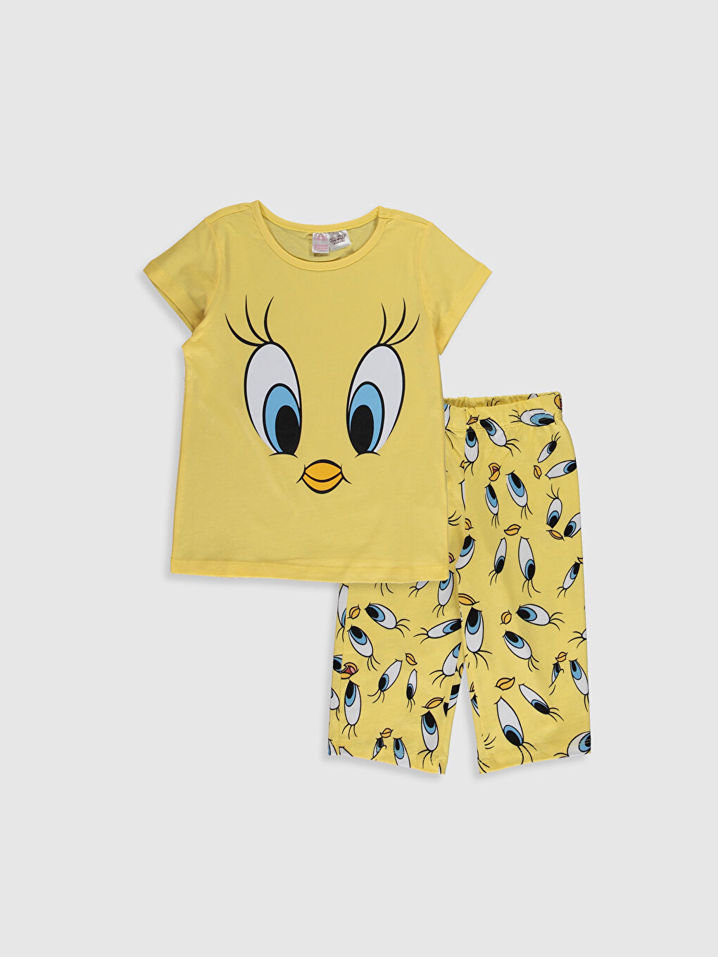 Sarı Bisiklet Yaka Kısa Kollu Kız Çocuk Pijama Takım