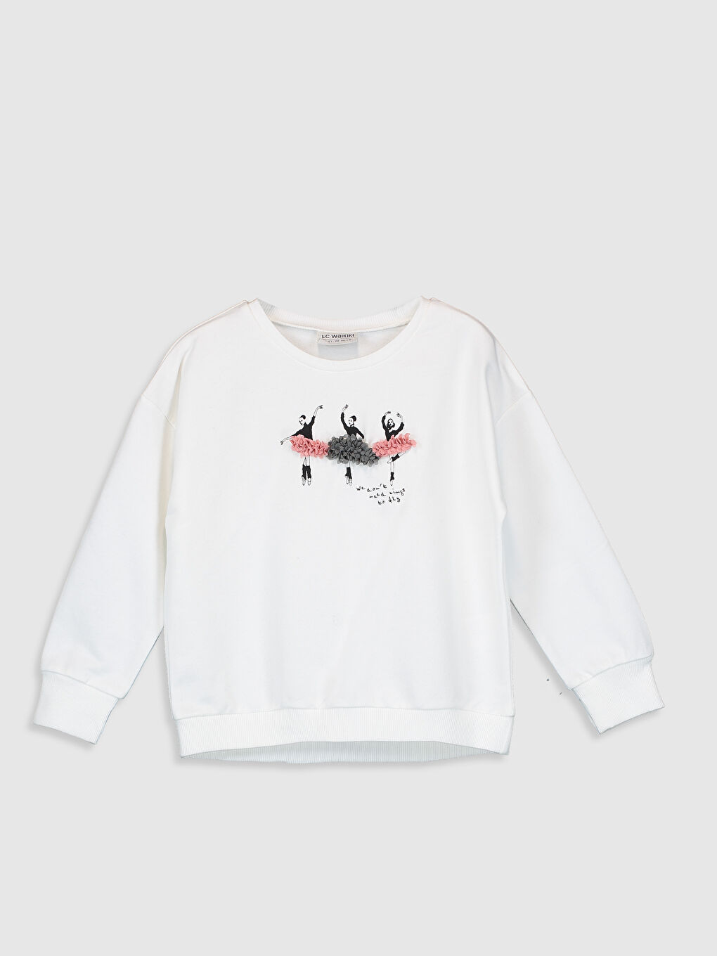 Ekru Bisiklet Yaka Uzun Kollu Kız Çocuk Sweatshirt
