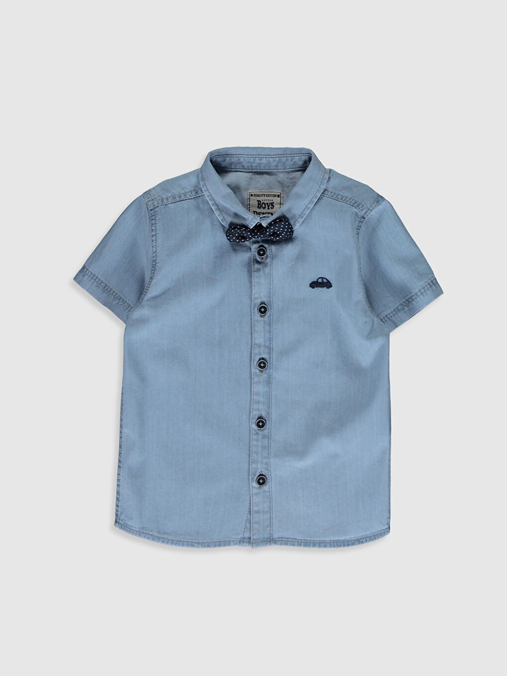 İndigo Kısa Kol Erkek Bebek Jean Gömlek ve Papyon 2'li Takım