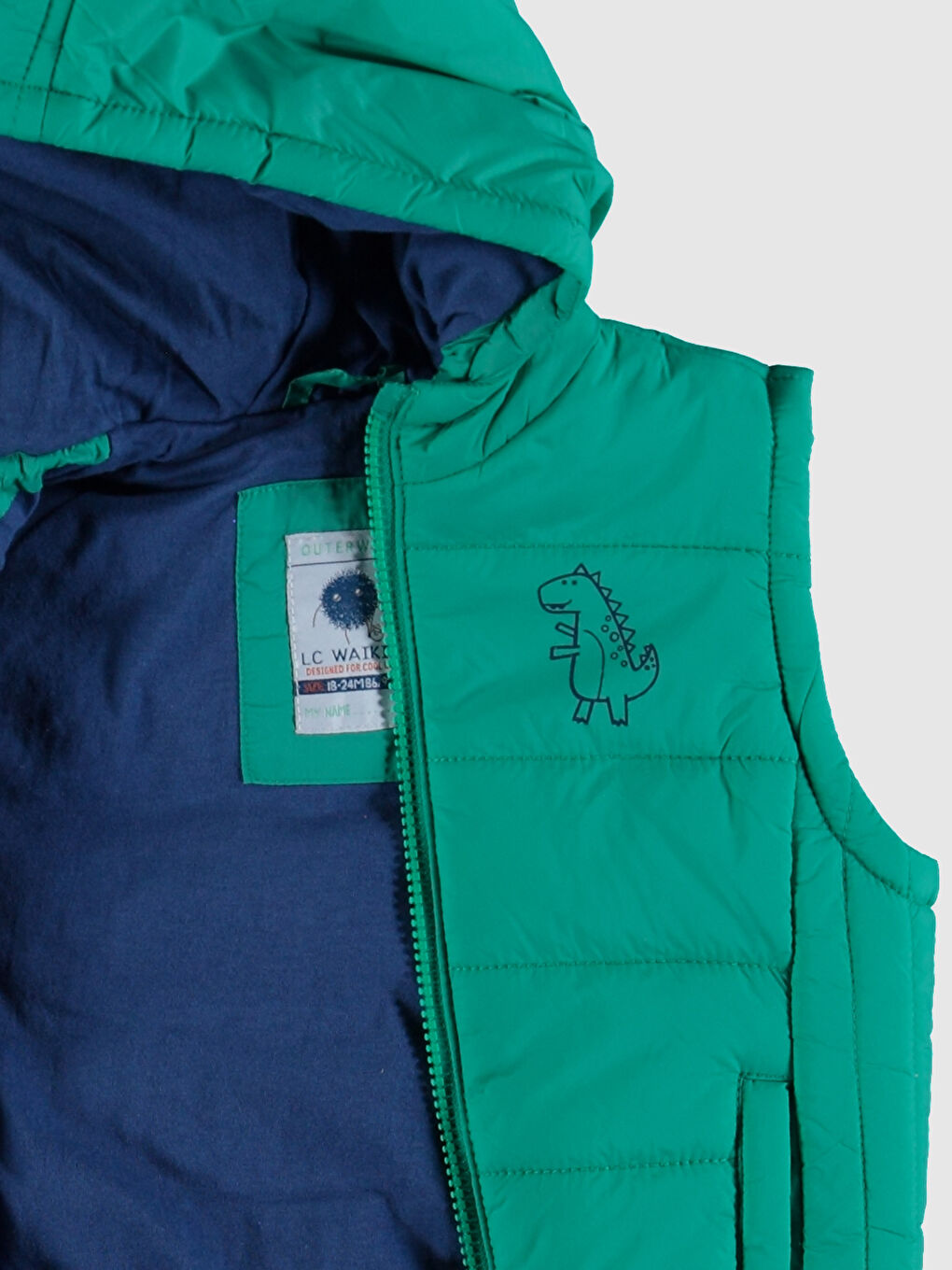 Yeşil Kapüşonlu Basic Erkek Bebek Fermuarlı Yelek-2