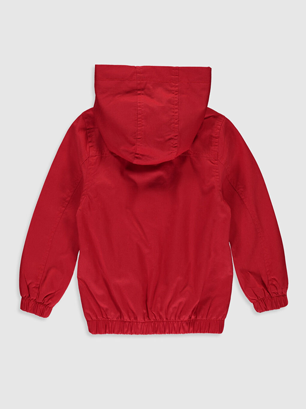 Kırmızı Kapüşonlu Uzun Kollu Basic Erkek Bebek Fermuarlı Mont-1