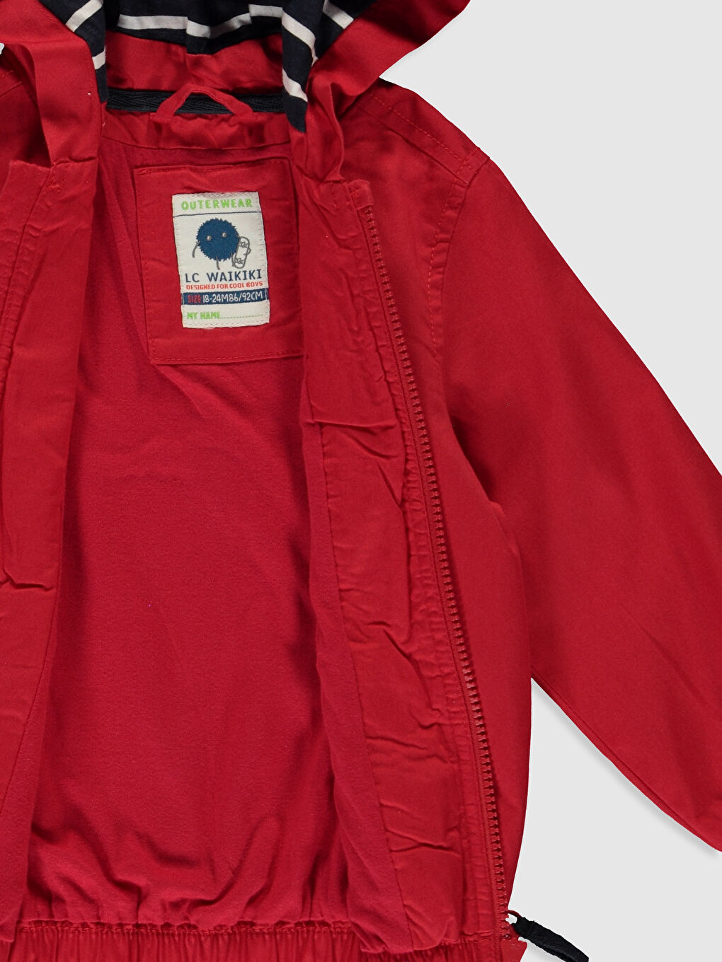 Kırmızı Kapüşonlu Uzun Kollu Basic Erkek Bebek Fermuarlı Mont-2