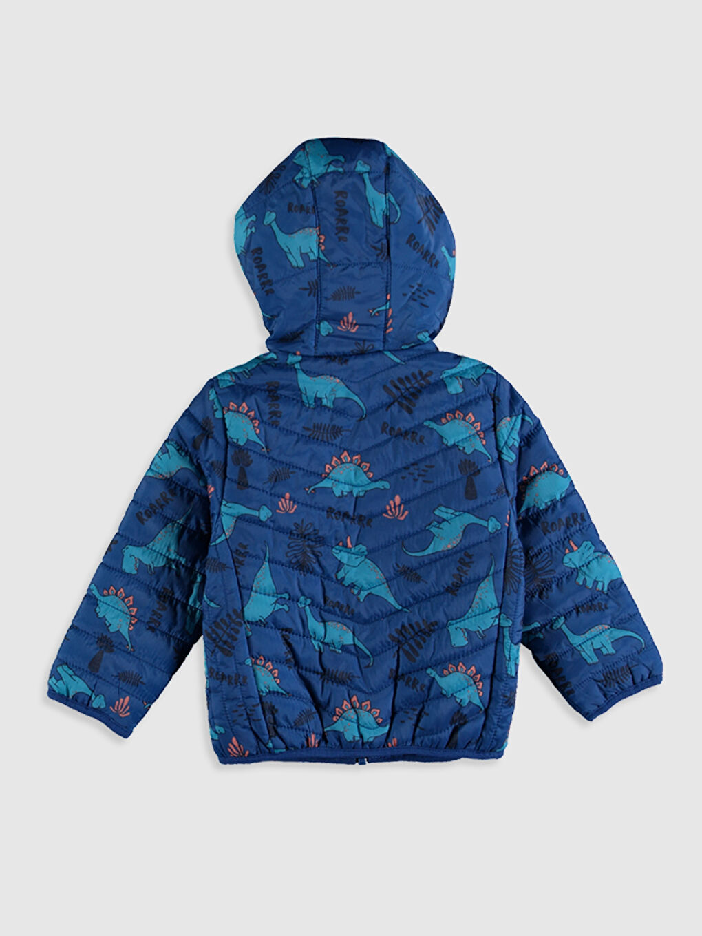 Turkuaz Kapüşonlu Uzun Kol Baskılı Erkek Bebek Fermuarlı Mont-1