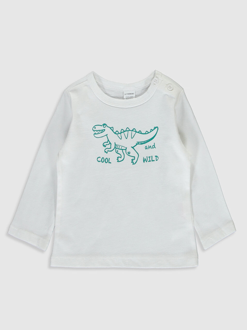 Beyaz Bisiklet Yaka Uzun Kollu Erkek Bebek Tişört