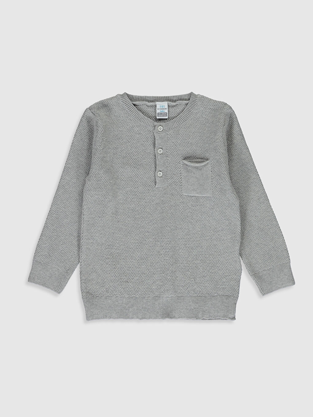 Gri Bisiklet Yaka Uzun Kol Basic Erkek Bebek Triko Kazak