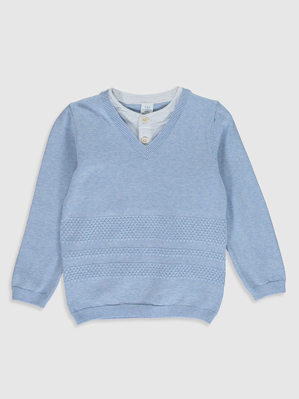 Mavi Gömlek Yaka Uzun Kollu Erkek Bebek Kazak