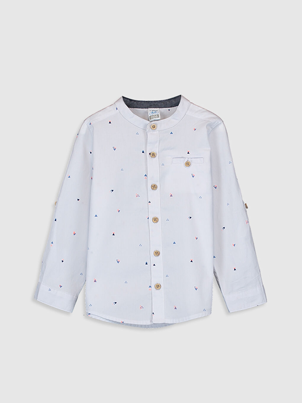 Beyaz Hakim Yaka Uzun Kollu Baskılı Erkek Bebek Gömlek