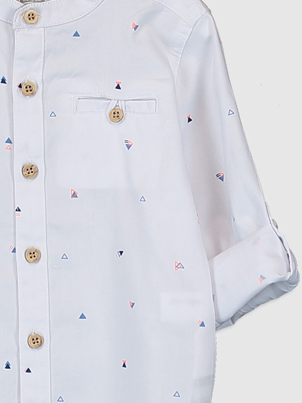 Beyaz Hakim Yaka Uzun Kollu Baskılı Erkek Bebek Gömlek-2